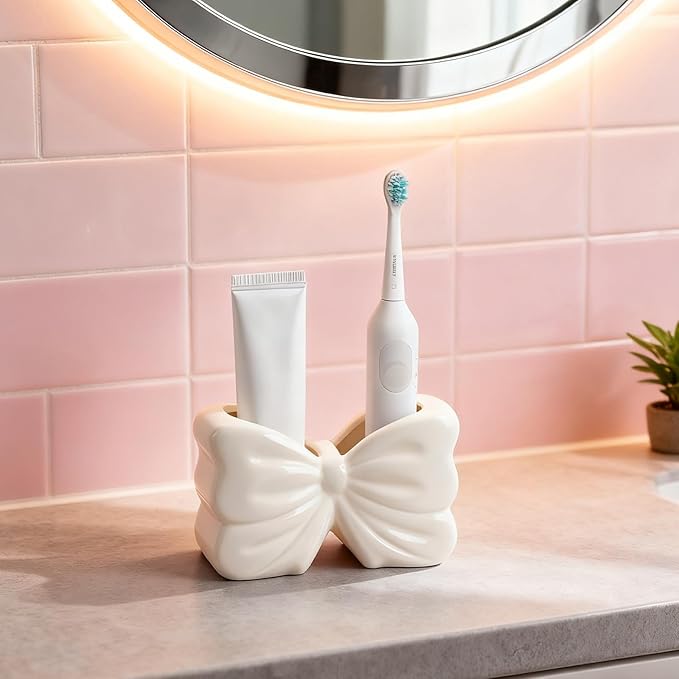 Bow Toothbrush Holder ， 2-Slot Toothbrush and Toothpaste Holder Cute Toothbrush - Image 7