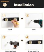 1 Pack Coat Rack Wall Mounted Gold Black Towel Hooks - Image 3