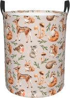 Forest Little Animal Laundry Hamper Bag, Deer Squirrel Hedgehog Fox Round - Image 9