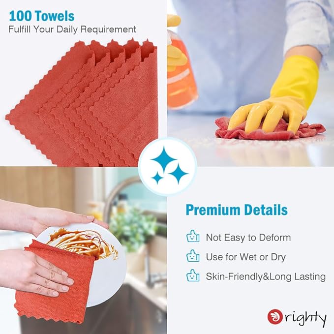 Orighty Cleaning Cloths, Shop Towels 100 Pack, Shop Rags Reusable, Microfiber - Image 4