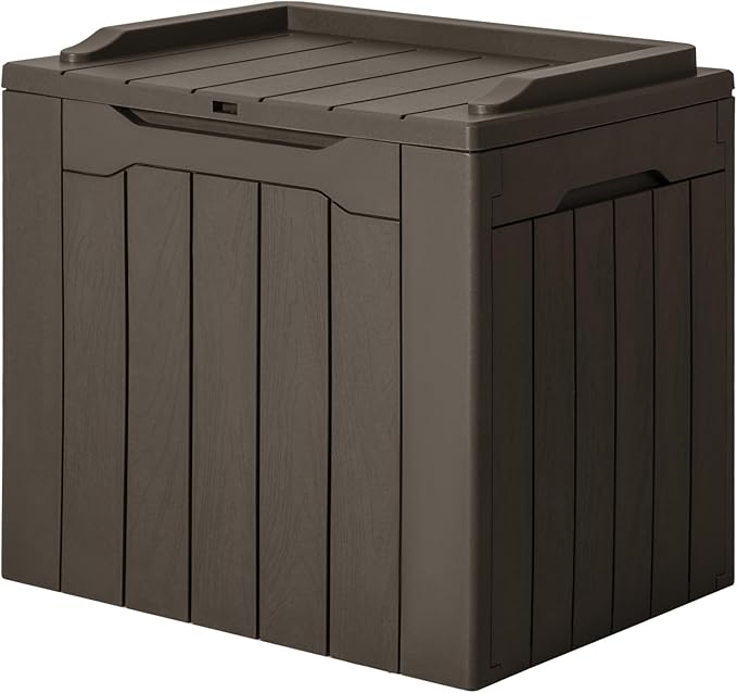 JUMMICO 31 Gallon Resin Deck Box Waterproof Indoor Outdoor Storage Boxes for Patio Furniture Cushions and Garden Tools (Brown) by JUMMICO