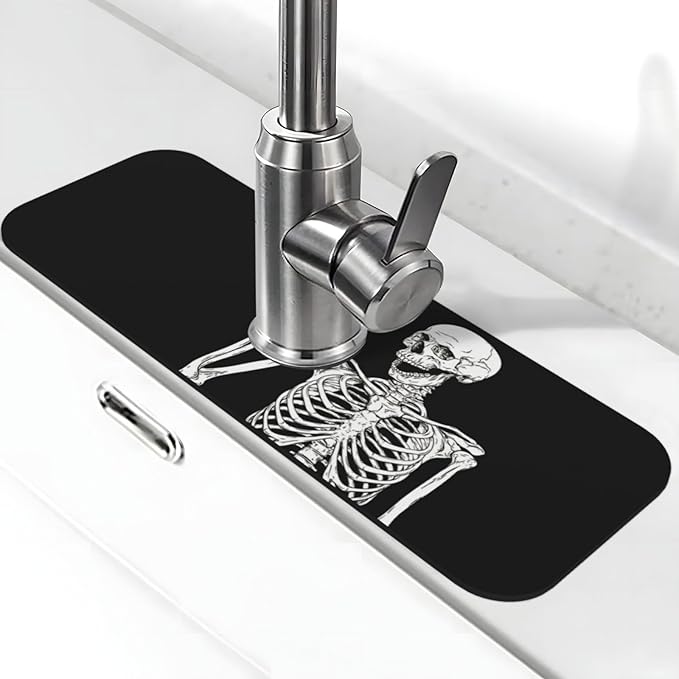 Black Funny Skull Human Skeleton Halloween Kitchen Sink Splash Guard Faucet Mat by Unknown