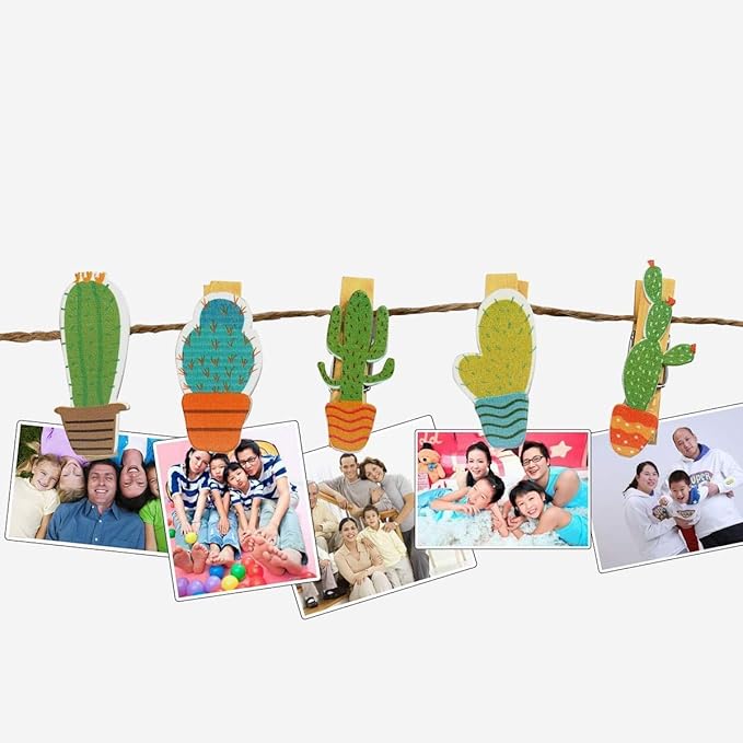 50pcs Cactus Wooden Photo Clips Pegs Clothespins Note Memo Card Holder - Image 3