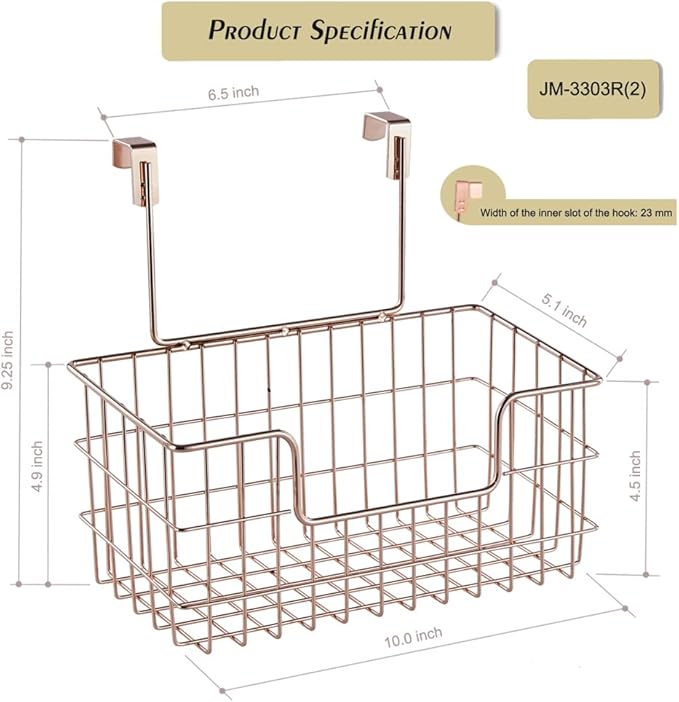 Wire Hanging Storage Basket 2 Packs, Wall Mounted Kitchen Bathroom Storage - Image 2