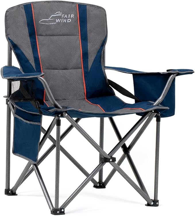 FAIR WIND Heavy Duty Camping Chair, Oversized Padded Folding Chair for Big and Tall (450lbs), Extra Wide Seat with Integrated Cooler & Storage Pocket, Adjustable Lumbar Support for Outdoor by FAIRWINDOutdoorEquipment