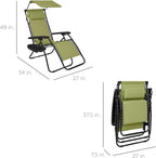 Best Choice Products Folding Zero Gravity Outdoor Recliner Patio Lounge Chair w/Adjustable Canopy Shade, Headrest, Side Accessory Tray, Textilene Mesh - Dusty Green - Image 2