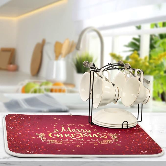 Merry Christmas Drying Mat for Kitchen Counter 16x18 Inch Christmas Dish Mat - Image 6