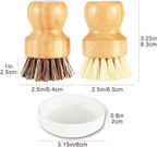 Bamboo Brush Dish Scrubber Clean Pan and Vegetable, Natural Bristles Palm Pot - Image 2