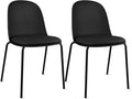 2xhome Modern Stackable Armless Dining Chair | Plastic Shell Seat with Metal Legs | Indoor or Outdoor Use | Home Kitchen Patio (2, Black, Padded Seat) by 2xhome