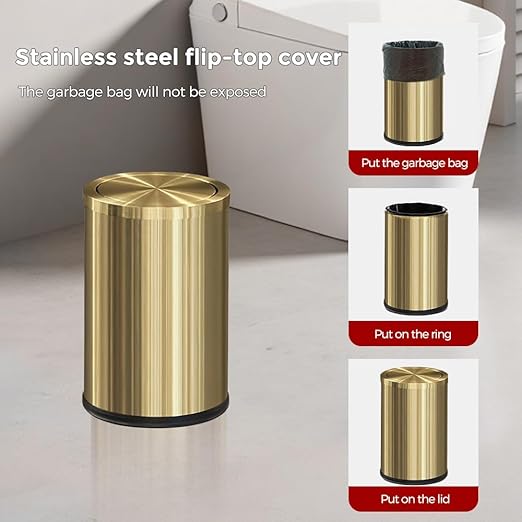 9L/2.4Gal Gold Trash Can, Brass Bathroom Garbae Can - Image 7