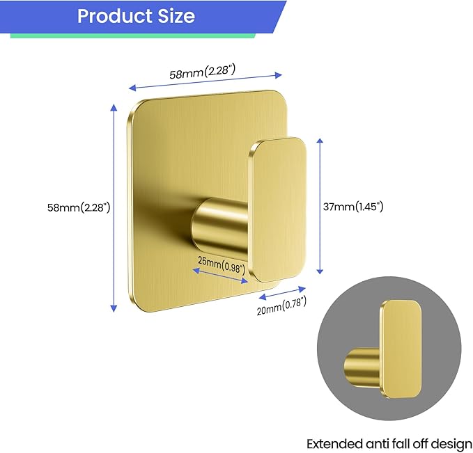 Gold Hooks for Hanging Heavy Duty, Adhesive Hooks for Shower, Waterproof & - Image 5