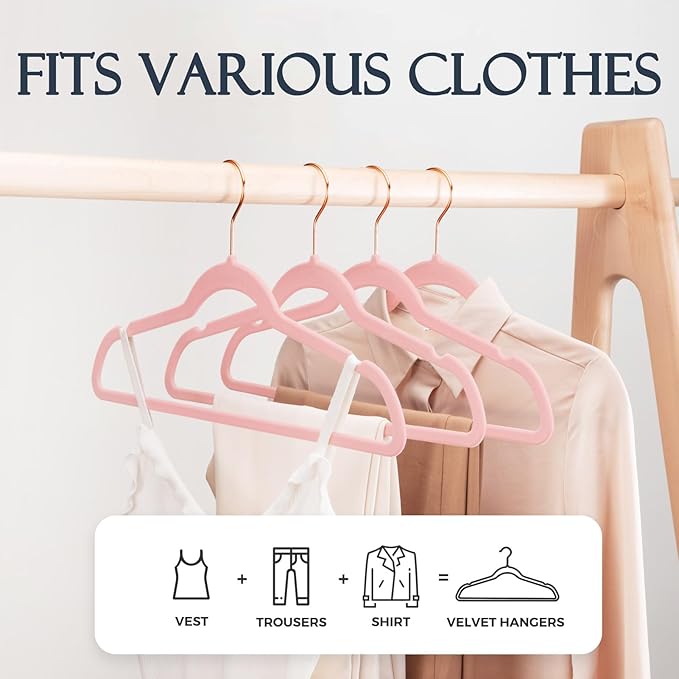 HOUSE DAY Pink Velvet Hangers 20 Pack, Premium Non-Slip Felt Clothes, Sturdy - Image 2