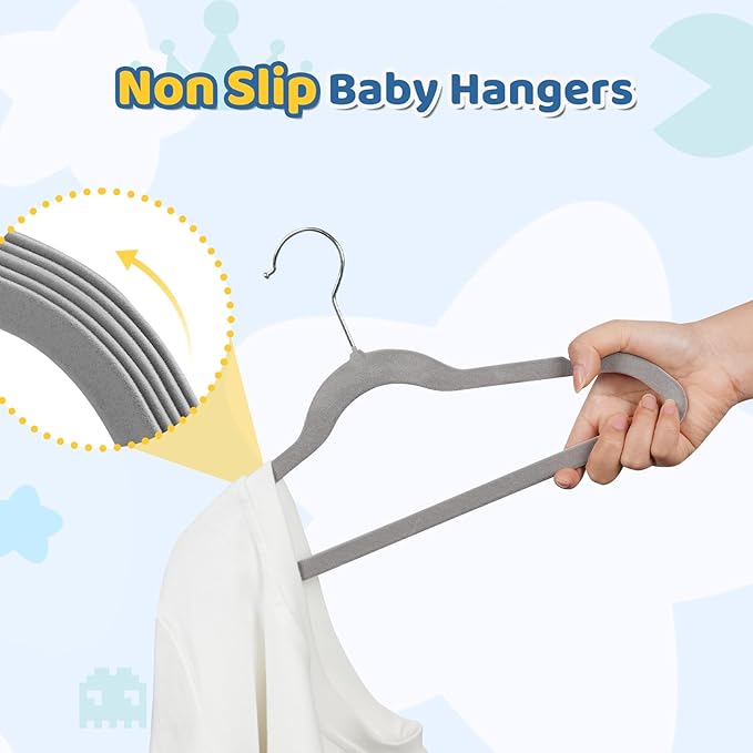 Smartor Premium 14 Inch Kids Hangers 50 Pack, Non Slip, Space Saving Felt - Image 2