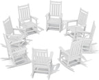 SERWALL HDPE Outdoor Rocking Chair Set of 8, Patio Rocking Chairs for Adults, All Weather Outdoor Rockers for Lawn, White by SERWALL