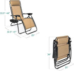 Best Choice Products Set of 2 Adjustable Steel Mesh Zero Gravity Lounge Chair Recliners w/Pillows and Cup Holder Trays - Beige - Image 3