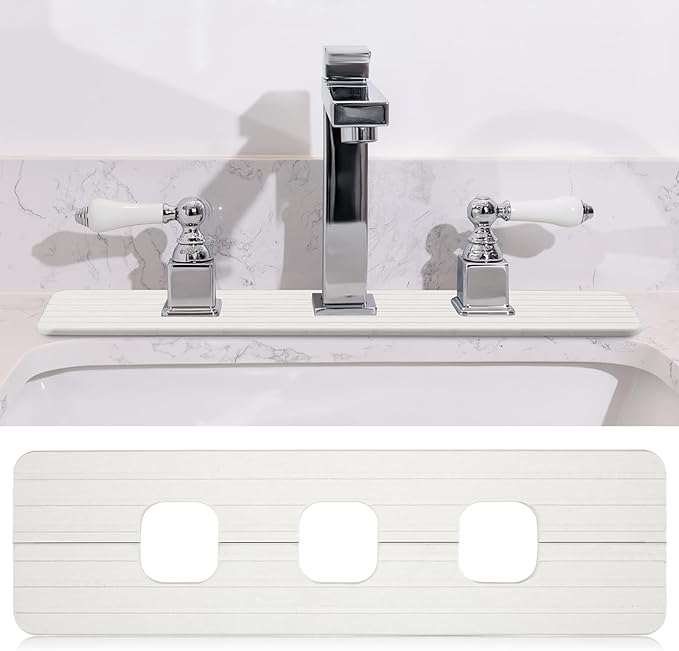 3 Square Hole White Faucet Mat for Kitchen Sink Bathroom 16.14" x 4.49" Kitchen by Teenyyou