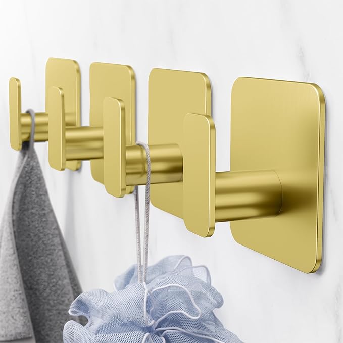 Gold Hooks for Hanging Heavy Duty, Adhesive Hooks for Shower, Waterproof & - Image 2