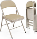 VINGLI 4 Pack Folding Chairs with Padded Seats, Metal Frame with Pu Leather Seat & Back, Capacity 350 lbs, Set of 4, Khaki by VINGLI