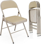 VINGLI 4 Pack Folding Chairs with Padded Seats, Metal Frame with Pu Leather Seat & Back, Capacity 350 lbs, Set of 4, Khaki by VINGLI