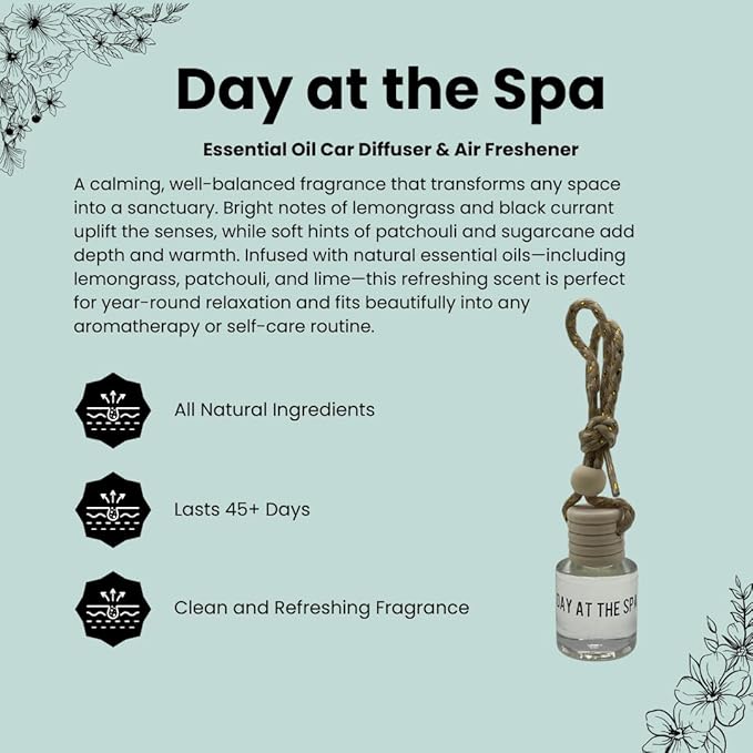 Day at the Spa Hanging Car Air Freshener – Long Lasting Essential Oil Diffuser - Image 5