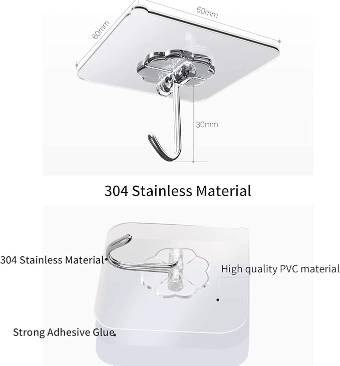 Adhesive Hooks Utility Hooks 44 lb/ 20 kg, Heavy Duty Coat Hooks Waterproof and - Image 3