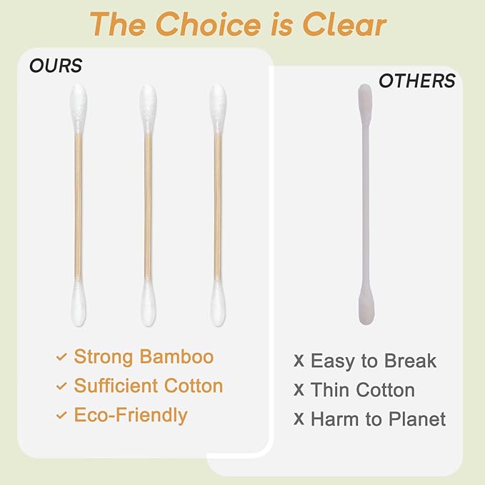 Bamboo Cotton Swabs 1000 Count in Storage Box, Double-Tipped Organic Cotton Buds - Image 6