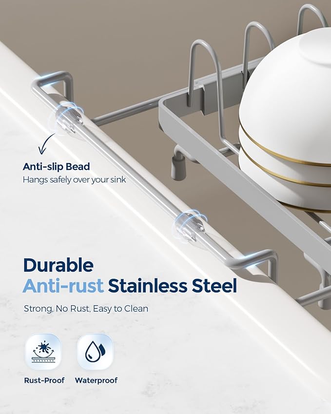 Nacial 2-in-1 Small Dish Drying Rack Fits 14''–21.8'' Sink, Dish Drainers - Image 7