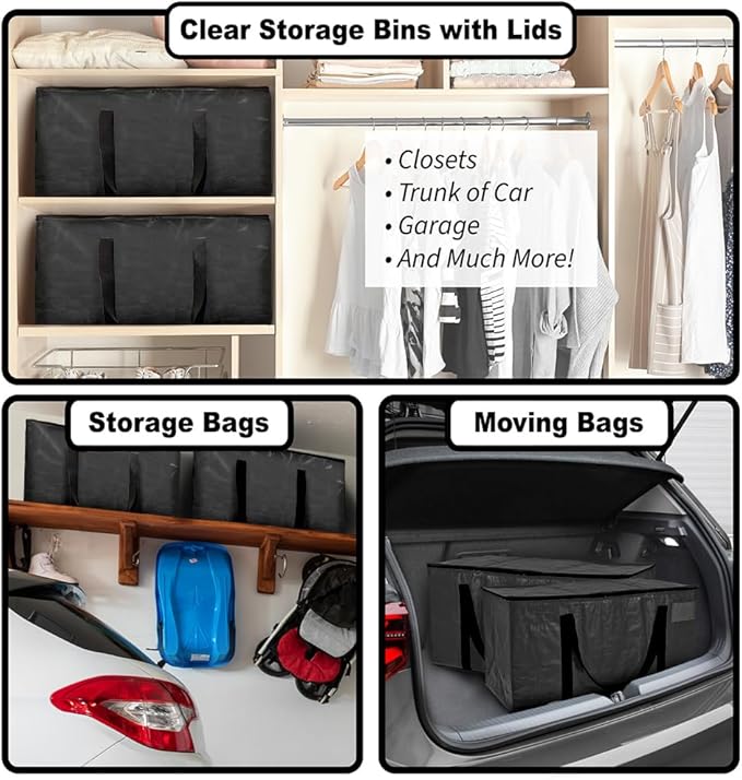 ClearSpace Heavy Duty Moving Bags or Storage Bags – Black Storage Bins - Image 5