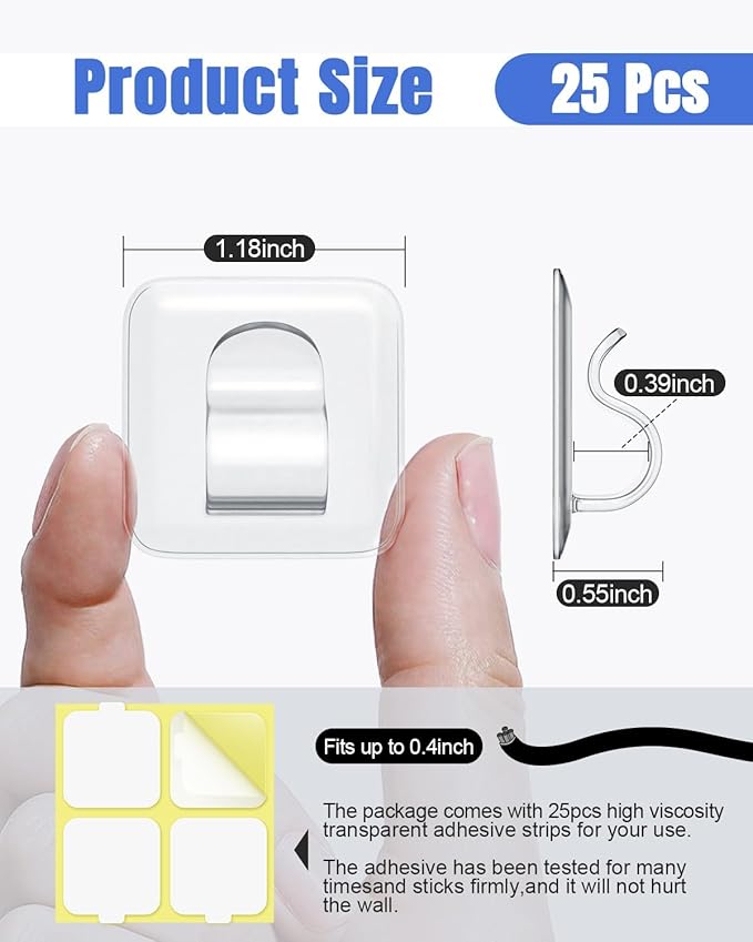 LZC Hooks for Outdoor String Lights Clips: 25 Pack Square Clear Large Heavy - Image 2
