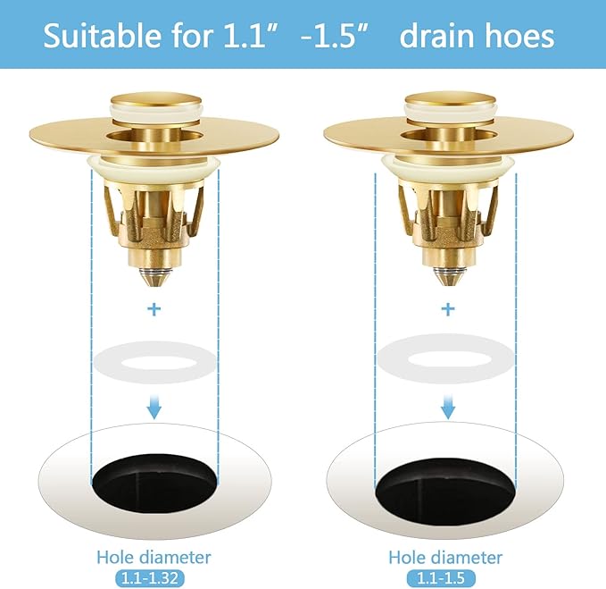 Gold Bathroom Sink Stopper – Pop Up Drain Stopper & Strainer, 2-in-1 Universal - Image 3
