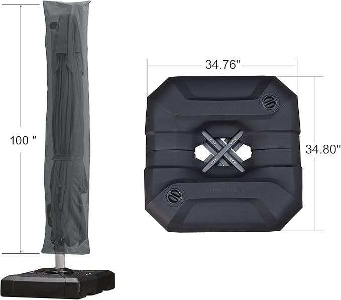 PURPLE LEAF 9'×9' Patio Umbrella with Base Outdoor Cantilever Umbrella with Cover Aluminum Square Offset Umbrella with 360-degree Rotation for Deck Pool Garden Grey - Image 3