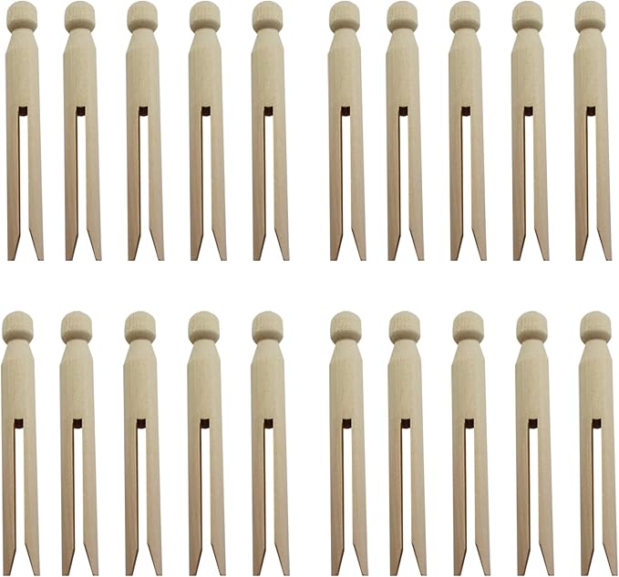 TAODAN 16PCS 11CM/4.3Inch Round Old Traditional Wooden Clothespin Wooden by TAODAN