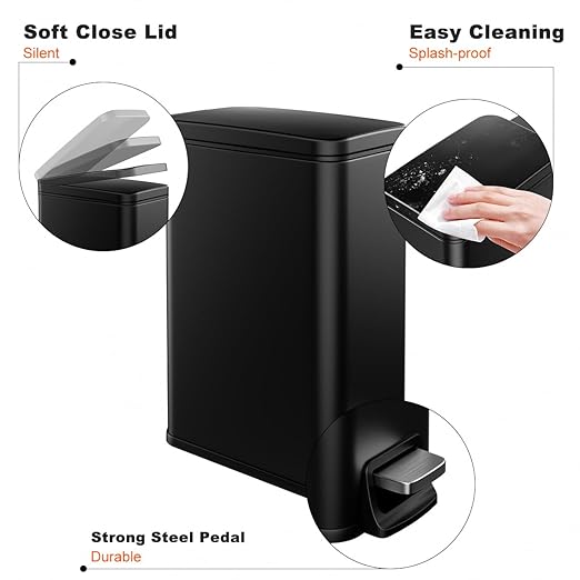 Bathroom Trash Can with Lid Slim 1.6 Gallon Stainless Steel Garbage Can with - Image 4