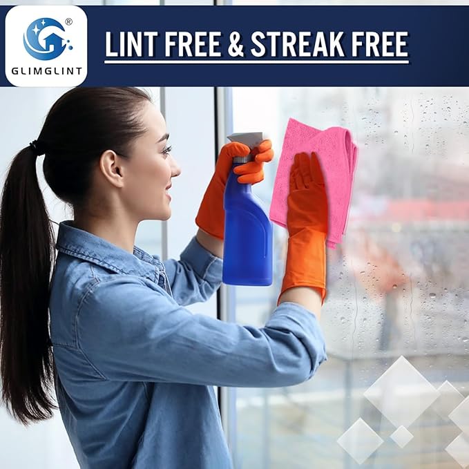 GLIMGLINT Pink Microfiber Cleaning Cloth, 12PK Reusable Cleaning Rags, Highly - Image 5