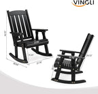 VINGLI Heavy Duty 600 LBS Outdoor Wooden Rocking Chair with Higher Backrest,Patio Rocking Chair with Ergonomic Design, Weatherproof Outdoor Rockers Suit for Patio, Garden, Balcony, Yard, Black - Image 3