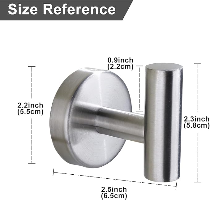 Towel Hook for Bathroom, Screw Mount Heavy Duty Wall Hooks, Stainless Steel - Image 4