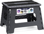 Delxo Folding Step Stool 9 Inch,Non-Slip Foldable Stools for Kids & Adults Up to 300 LBS,Kitchen Collapsible Fold Up Stepping Stool with Dotted 1 Pack,Gray by Delxo