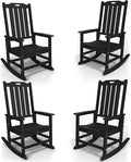 Oversized Rocking Chair Set of 4, Outdoor Rocking Chair for Adults, All Weather Resistant Porch Rocker for Lawn Garden, Black by THOEOE