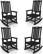 Oversized Rocking Chair Set of 4, Outdoor Rocking Chair for Adults, All Weather Resistant Porch Rocker for Lawn Garden, Black by THOEOE