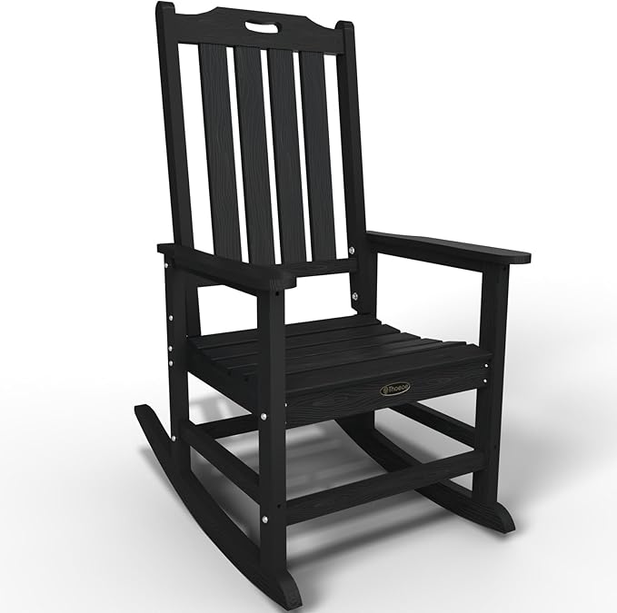 Oversized Rocking Chair, Outdoor Rocking Chair for Adults, All Weather Resistant Porch Rocker for Lawn Garden, Black by THOEOE