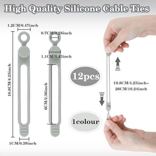 12Pcs Grey Silicone Cable Ties, Silicone Cable Straps, Rubber Cable Ties - Image 2