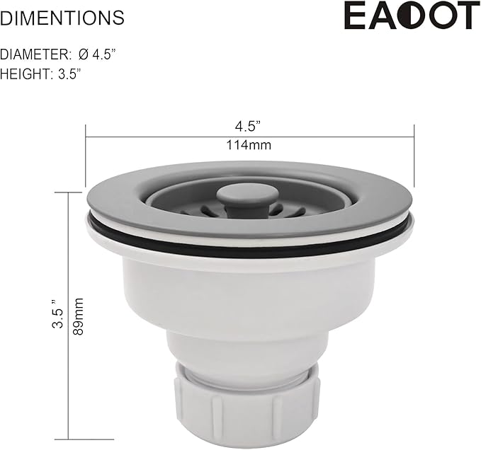 3-1/2 Inch Polymer Slate Gray Sink Drain Assembly - Image 2
