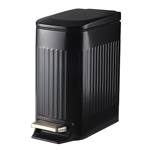 Slim Bathroom Trash Can Foot-Operated Stainless Steel Garbage Can by SYNCVIBE