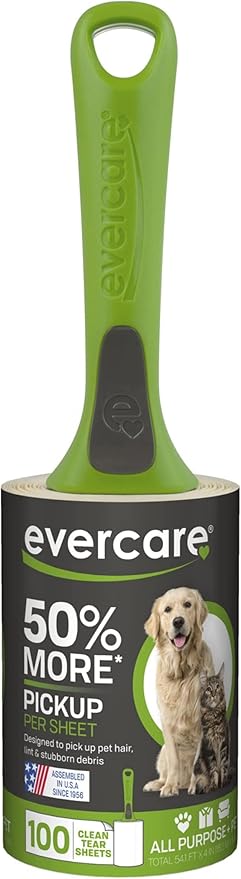 Evercare All Purpose Pet Hair Lint Roller, 100 Sheets – Reusable Sticky Roller by Evercare