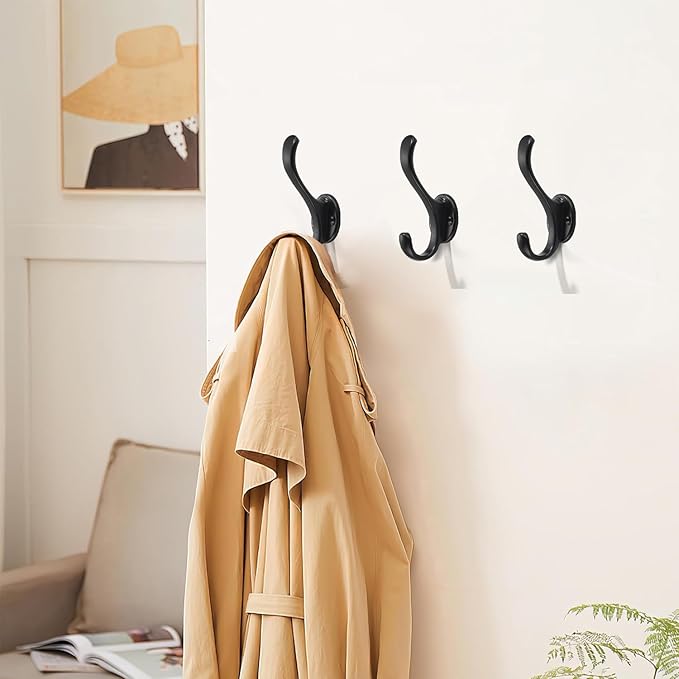 khtumeware 8 Pack Black Coat Hooks Wall Mount Heavy Duty Utility Retro Double - Image 4