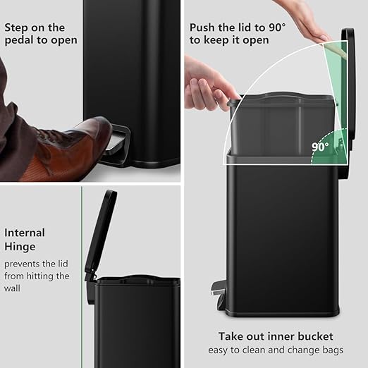 Slim Bathroom Trash Can with Lid Soft Close, 1.6 Gallon Stainless Steel Garbage - Image 4