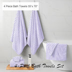 4 Pcs Light Purple Cabana Stripe Large Bath Towels 35"x70" Oversized Bath Sheet - Image 3