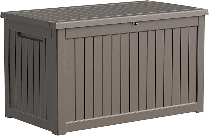 280 Gallon Resin Deck Box, Lockable Patio Outdoor Storage Box for Furniture, Garden Tools and Tools Storage, Waterproof Outside Storage Boxes - Grey by OutdoorLivingPerfected