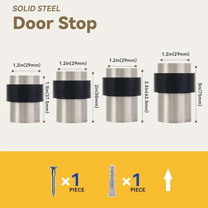 KHTUMEWARE 4 Pack 1-1/2 in Floor Door Stopper, Brushed Satin Nickel Door Stop - Image 4
