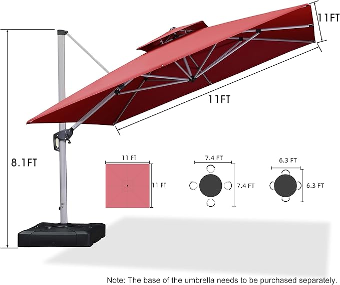 PURPLE LEAF Patio Umbrella 11 Feet Double Top Deluxe Square Offset Hanging Umbrella Outdoor Market Umbrella Garden Umbrella, Terra - Image 8